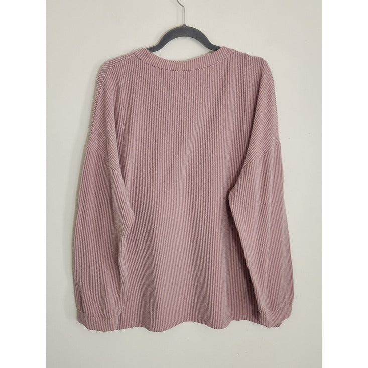 Kirundo Dusty Pink Ribbed Knit Oversized V-Neck Top Size XL