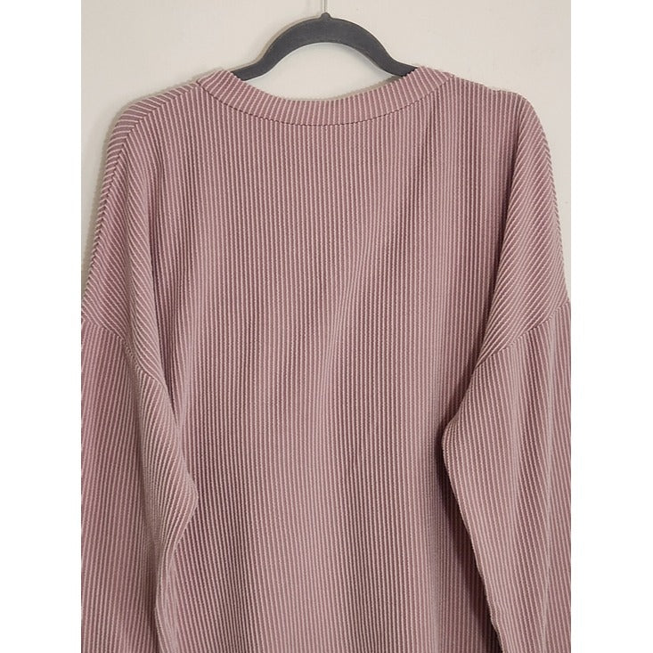 Kirundo Dusty Pink Ribbed Knit Oversized V-Neck Top Size XL