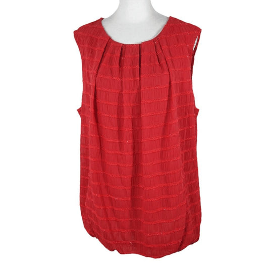 Liz Claiborne Red Sleeveless Top with Bubble Hemline and Sparkly Accents Size 1X