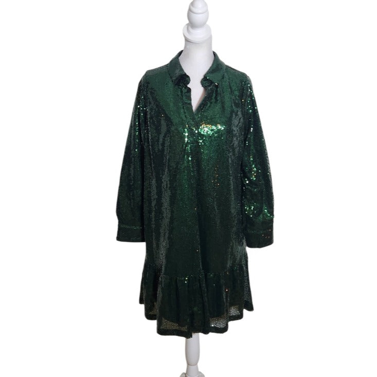 Crown & Ivy Green Sequin Mini Shirt Dress Size Small NWT Cocktail Dress
