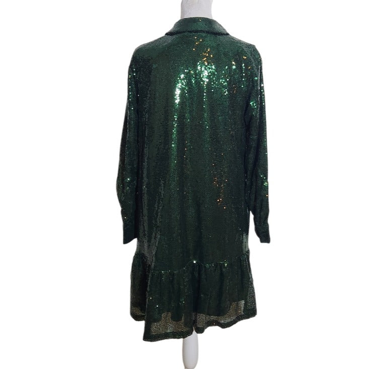 Crown & Ivy Green Sequin Mini Shirt Dress Size Small NWT Cocktail Dress