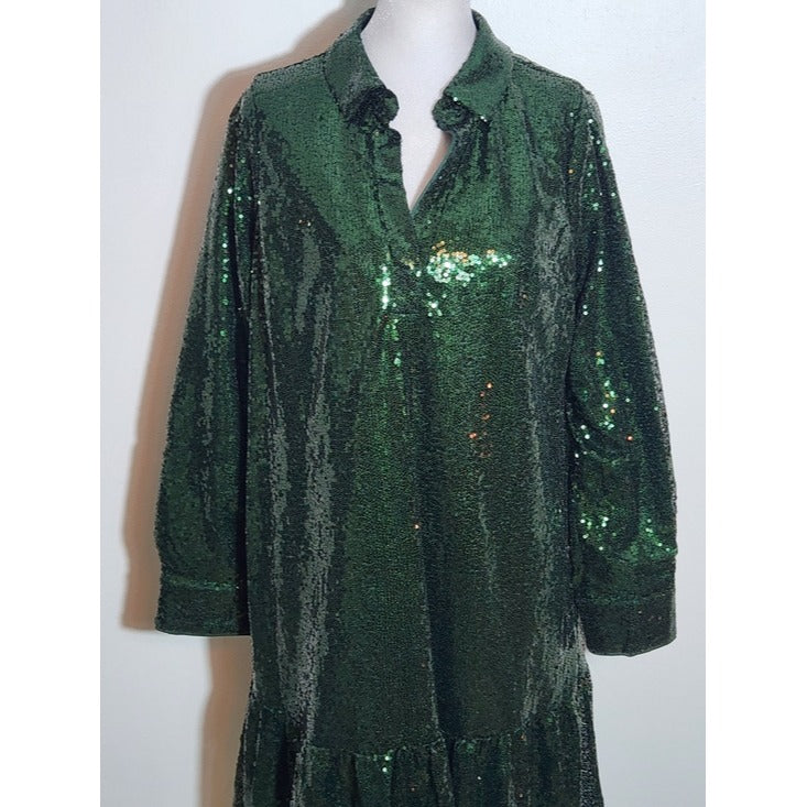 Crown & Ivy Green Sequin Mini Shirt Dress Size Small NWT Cocktail Dress