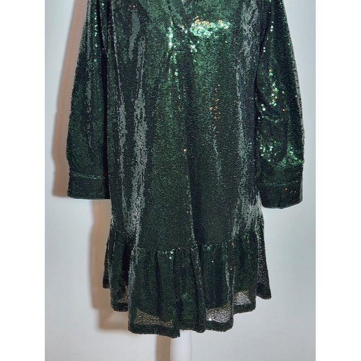 Crown & Ivy Green Sequin Mini Shirt Dress Size Small NWT Cocktail Dress