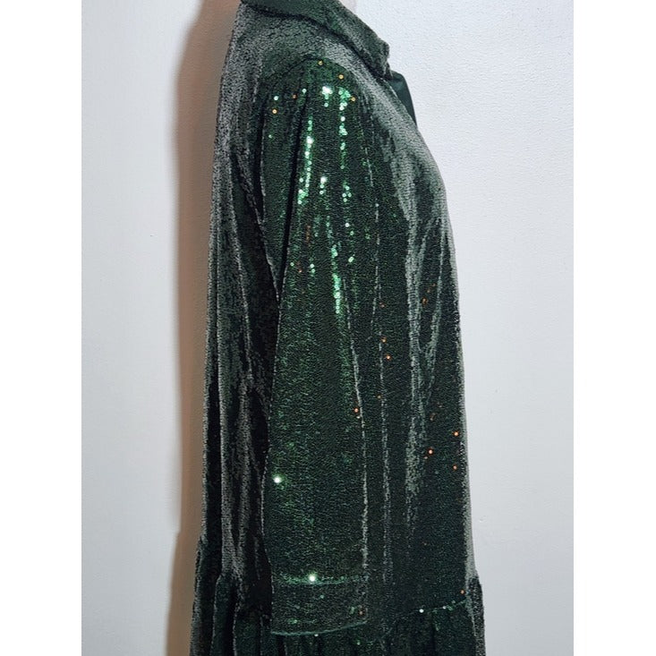 Crown & Ivy Green Sequin Mini Shirt Dress Size Small NWT Cocktail Dress
