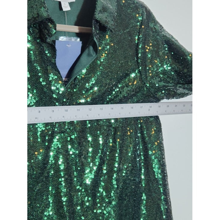 Crown & Ivy Green Sequin Mini Shirt Dress Size Small NWT Cocktail Dress