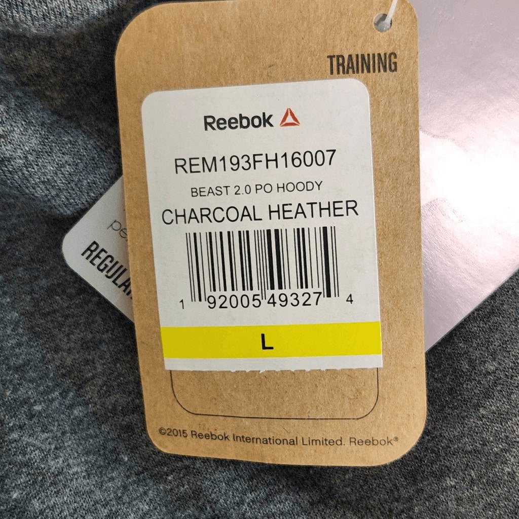 Reebok Charcoal Gray Logo Pullover Hoodie NWT Size Large Gray and Black Hoodie