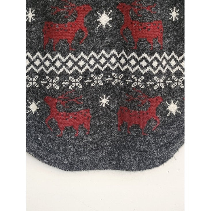 Shineflow Charcoal Gray and Burgundy Reindeer Fair Isle Tunic Sweater Size Small