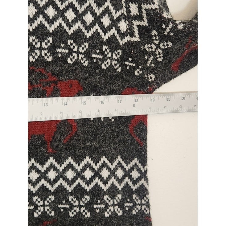 Shineflow Charcoal Gray and Burgundy Reindeer Fair Isle Tunic Sweater Size Small