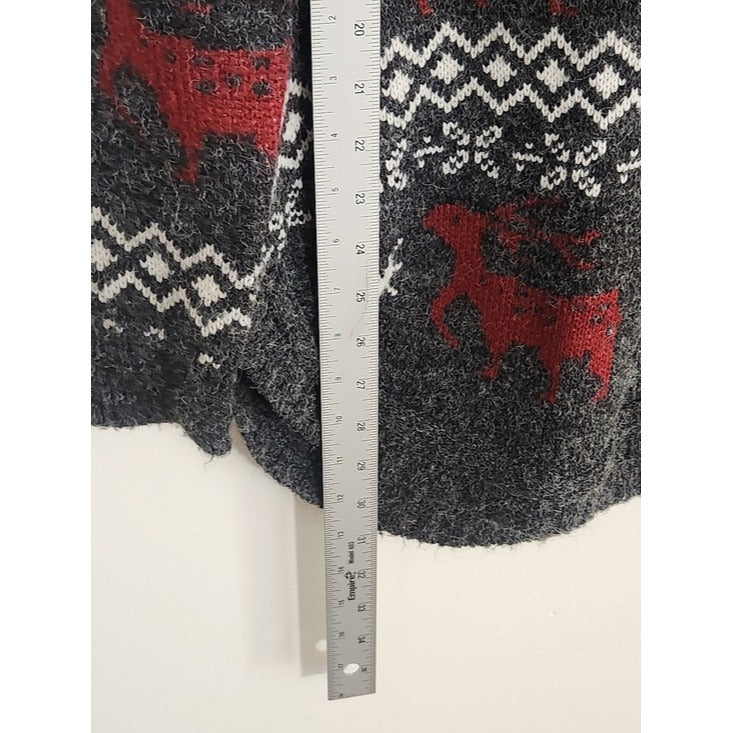 Shineflow Charcoal Gray and Burgundy Reindeer Fair Isle Tunic Sweater Size Small