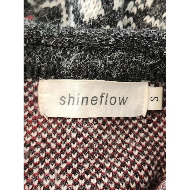 Shineflow Charcoal Gray and Burgundy Reindeer Fair Isle Tunic Sweater Size Small