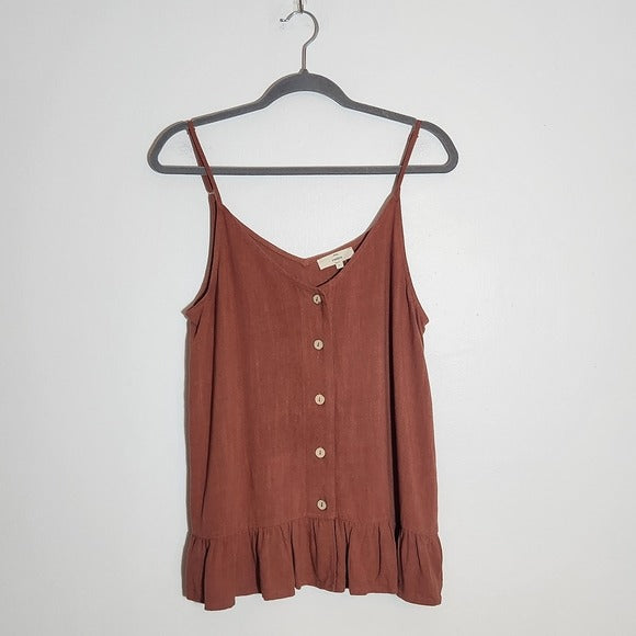 Entro Brown Boho Button Up Tank Size Large