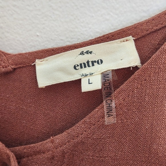 Entro Brown Boho Button Up Tank Size Large