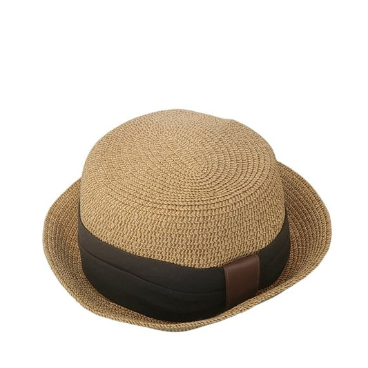 Tan Woven Sun Hat One Size Women's Woven Hat with Black Band