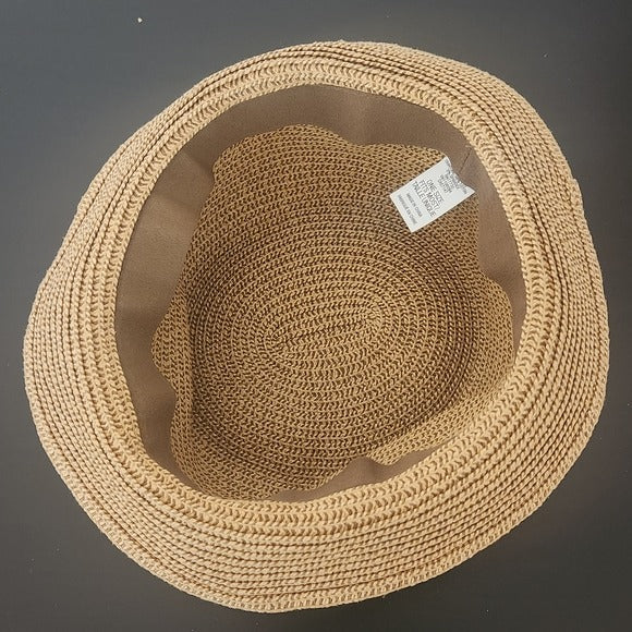 Tan Woven Sun Hat One Size Women's Woven Hat with Black Band