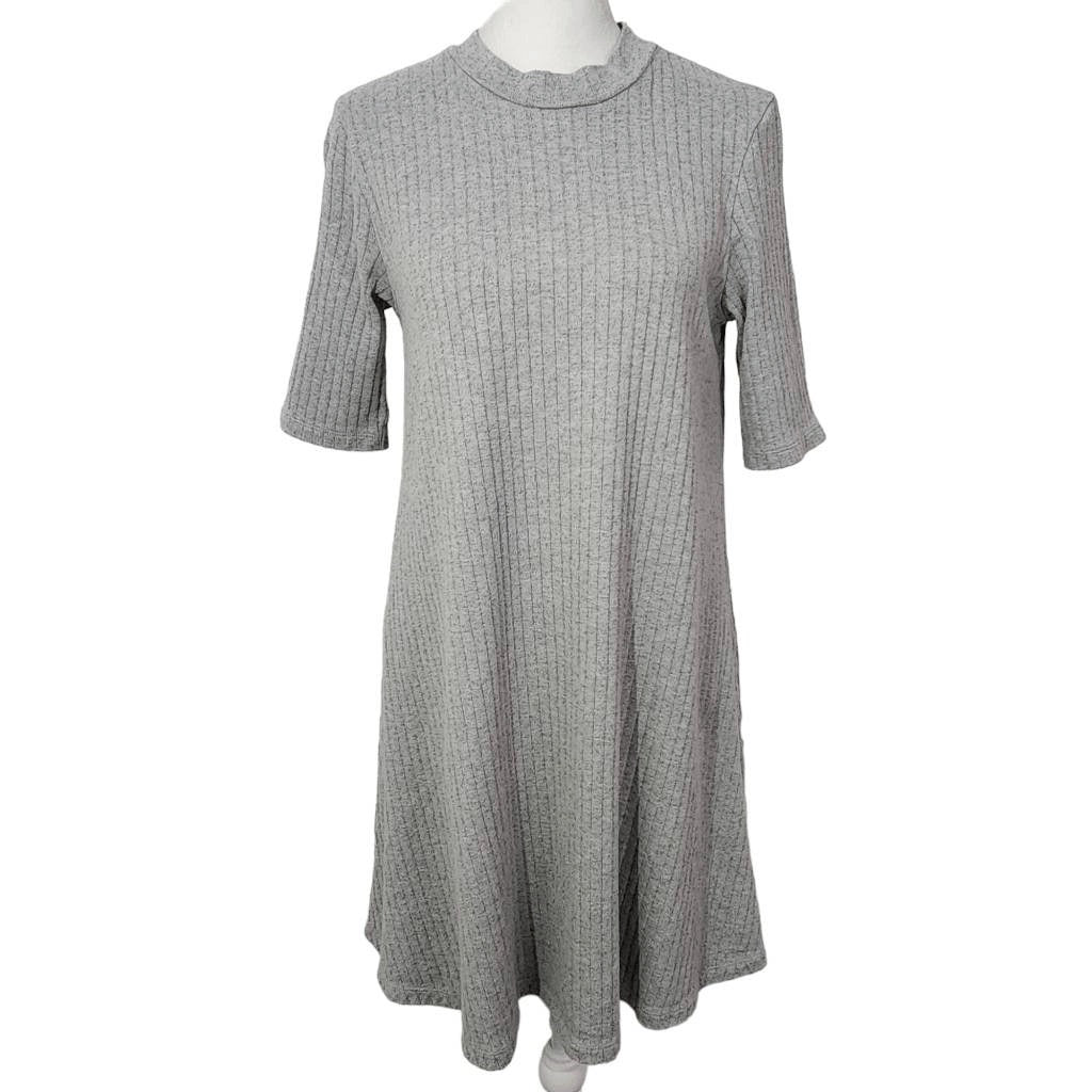 Uniqlo Gray Mock Turtleneck Ribbed Knit Dress Size Medium Gray Mini Dress