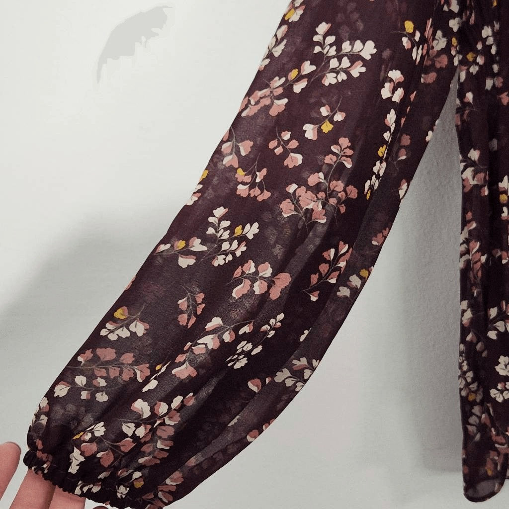 41 Hawthorn Burgundy Floral Peasant Blouse Size XS Oxblood Floral Boho Top