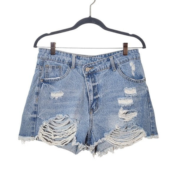 Shein Distressed Women's Jean Shorts NWT Size Large Light Wash Denim Shorts
