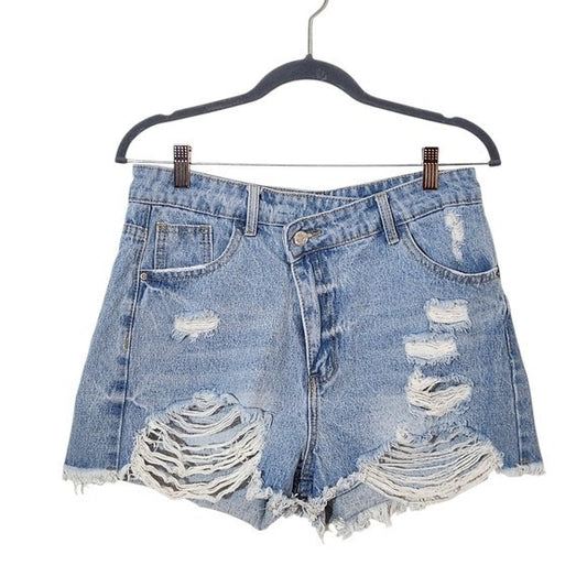Shein Distressed Women's Jean Shorts NWT Size Large Light Wash Denim Shorts