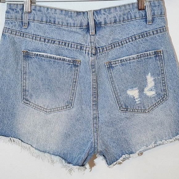 Shein Distressed Women's Jean Shorts NWT Size Large Light Wash Denim Shorts