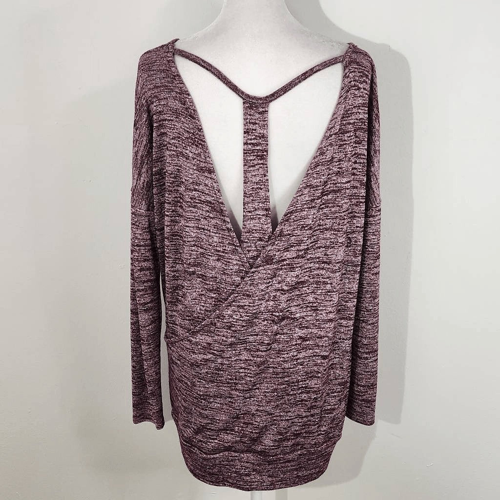 Athleta Plum Top with Draped Cutout in Back Size Medium Burgundy Knit Top