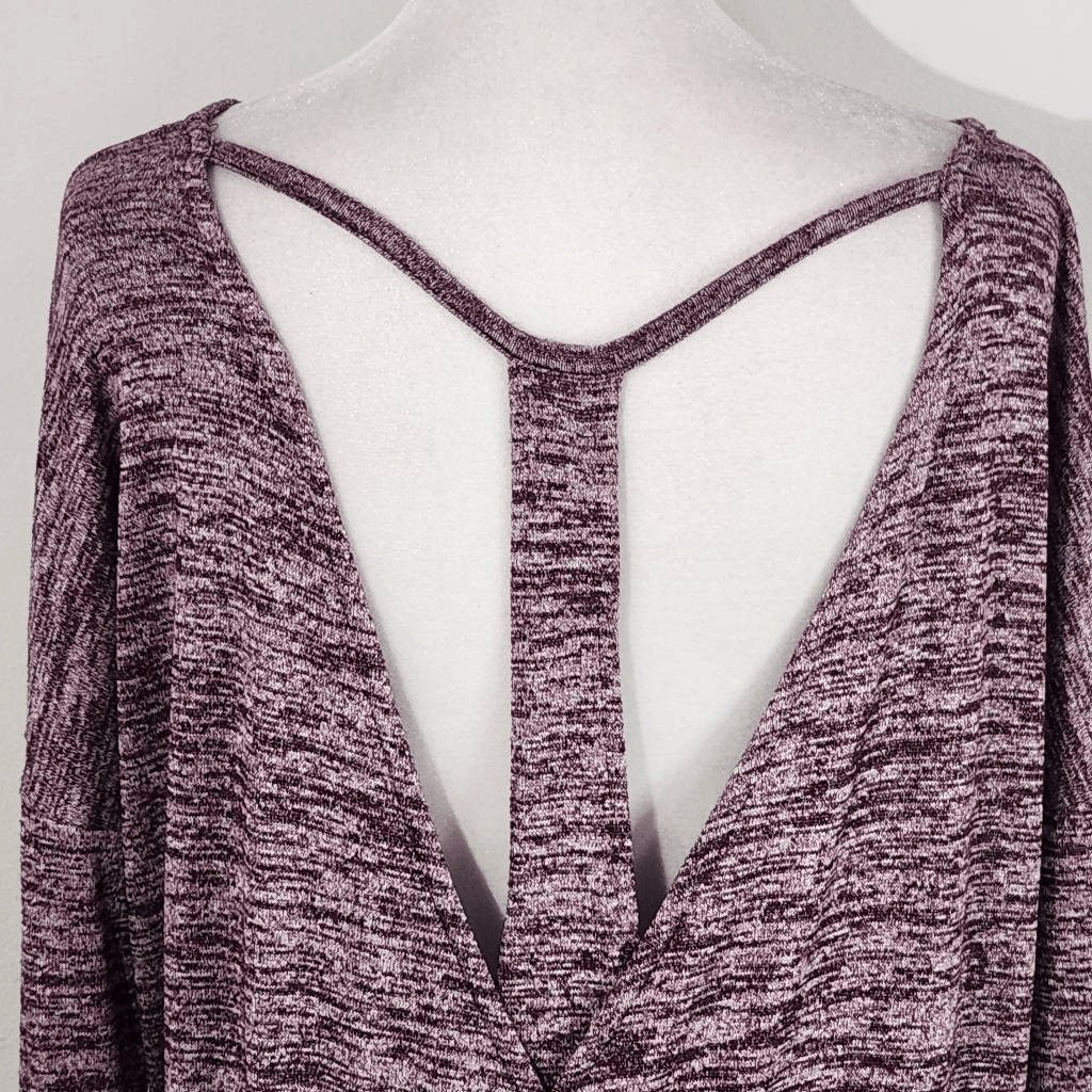 Athleta Plum Top with Draped Cutout in Back Size Medium Burgundy Knit Top