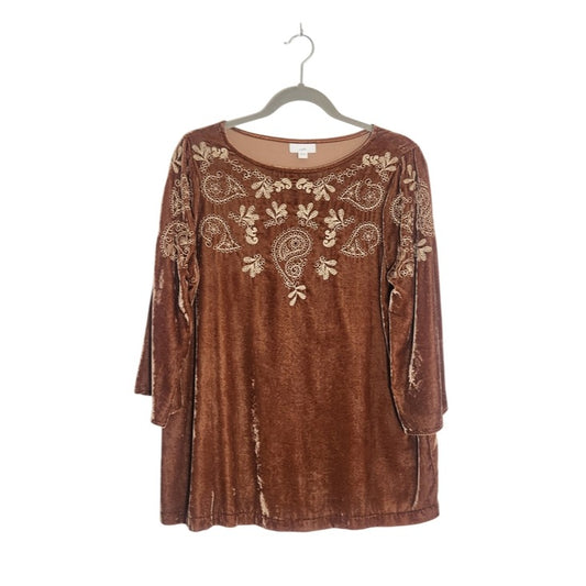 J. Jill Boho Brown Velvet Embroidered Tunic Top Size 6