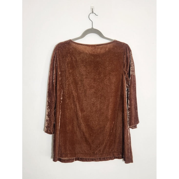 J. Jill Boho Brown Velvet Embroidered Tunic Top Size 6