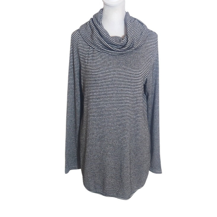 Dana Buchman Black and Gray Striped Cowl Neck Sweater Size Medium