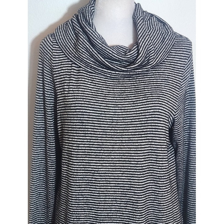 Dana Buchman Black and Gray Striped Cowl Neck Sweater Size Medium