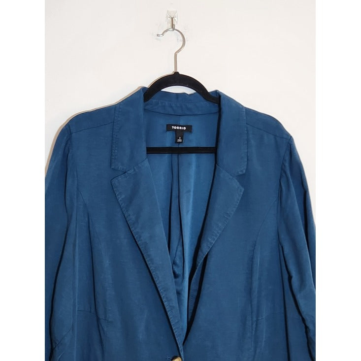 Torrid Blue Casual Single-Button Blazer Linen Blend Size 3X