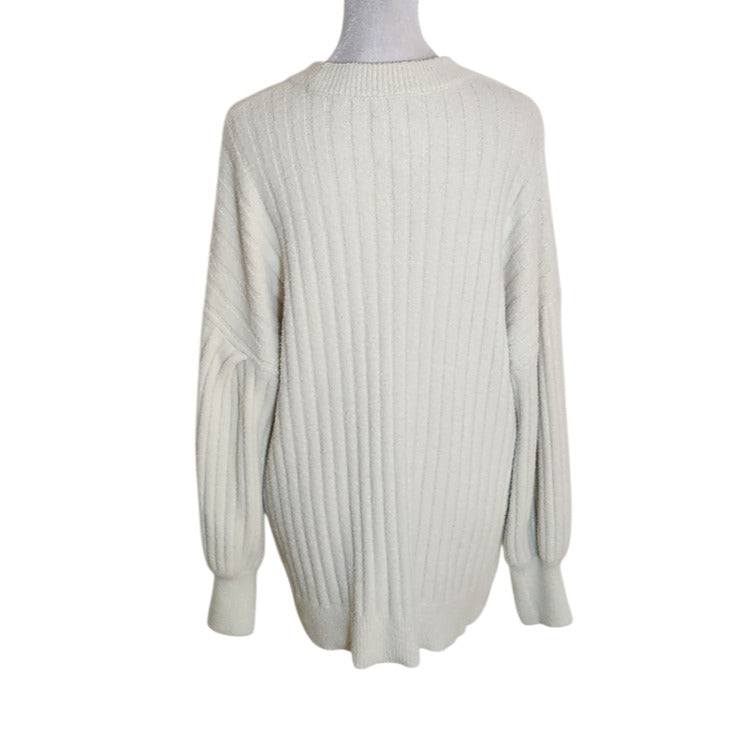 Aerie Cream Ribbed Fuzzy Sweater Size Medium