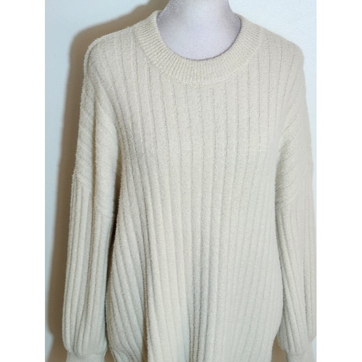 Aerie Cream Ribbed Fuzzy Sweater Size Medium