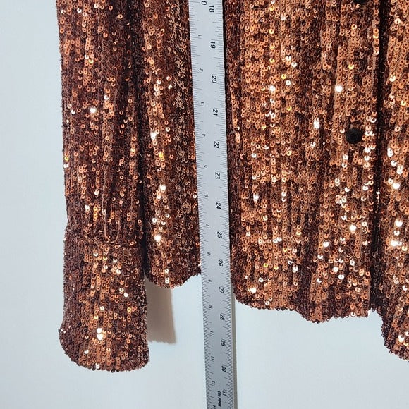 R.G. Kane Bronze Brown Sequin Button Up Blouse Size Small