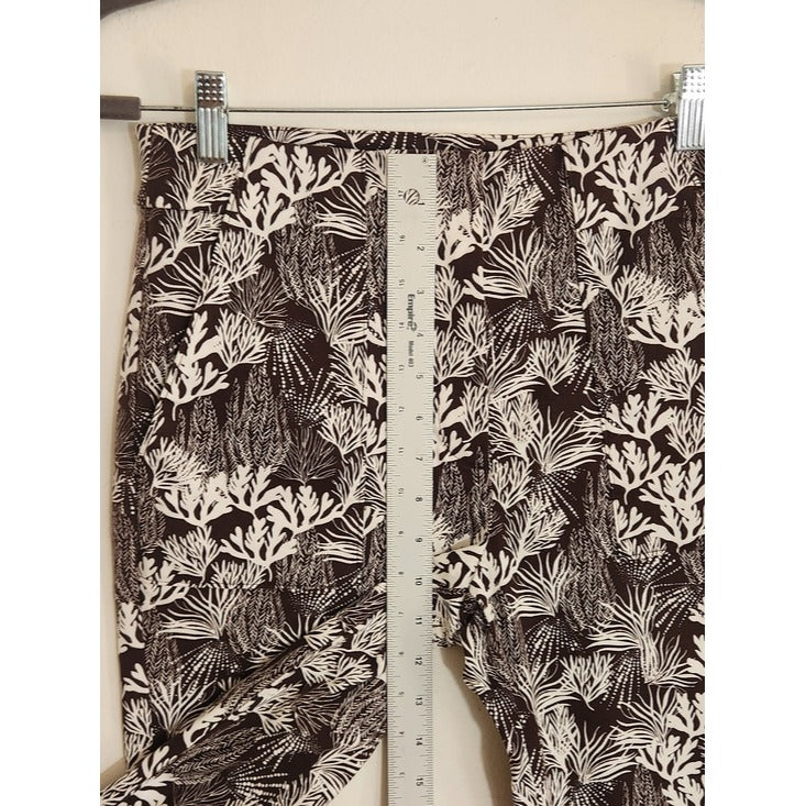 LOFT Brown and White Coral Print Cropped Bootcut Pants Size 2