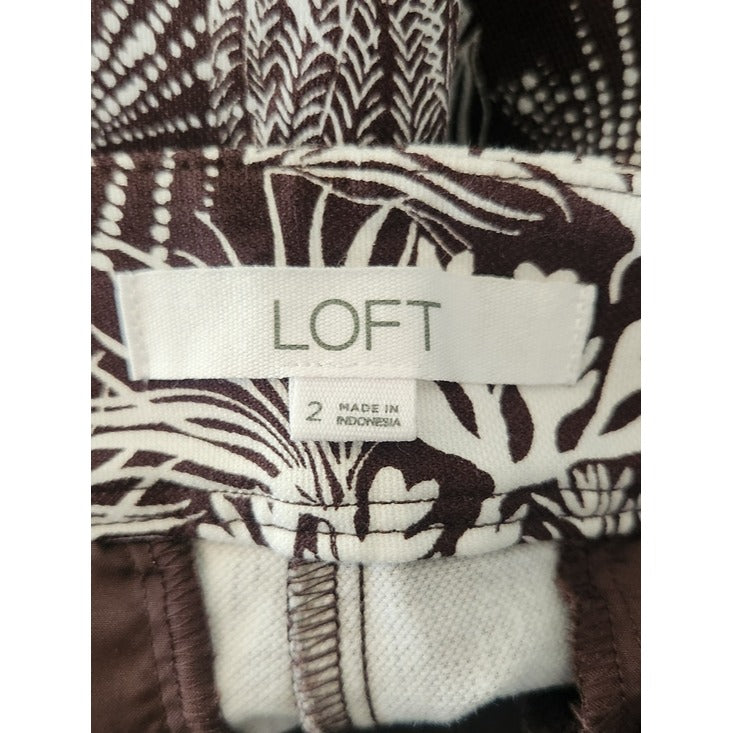 LOFT Brown and White Coral Print Cropped Bootcut Pants Size 2