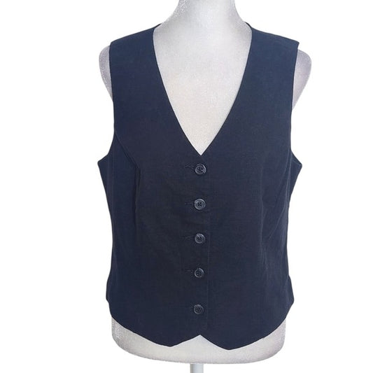 Express Black Linen Button-Up Vest Size Large NWT Linen Blend Vest