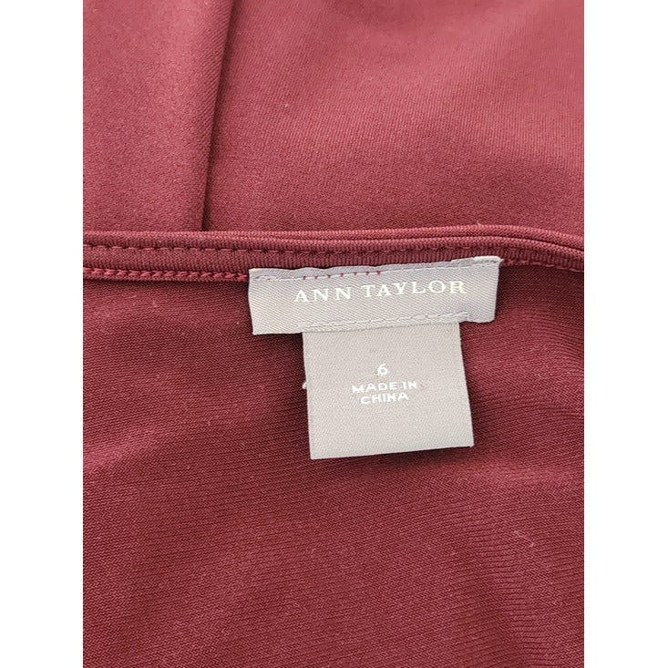 Ann Taylor Faux Wrap Burgundy Dress Size 6