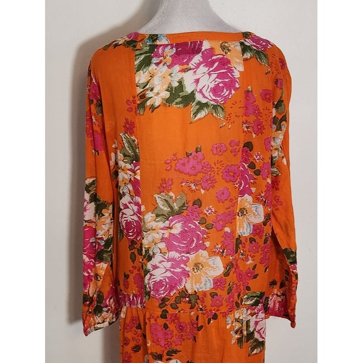 Magazine Orange Floral Sheer Cotton Tunic Size Large