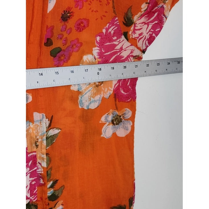 Magazine Orange Floral Sheer Cotton Tunic Size Large