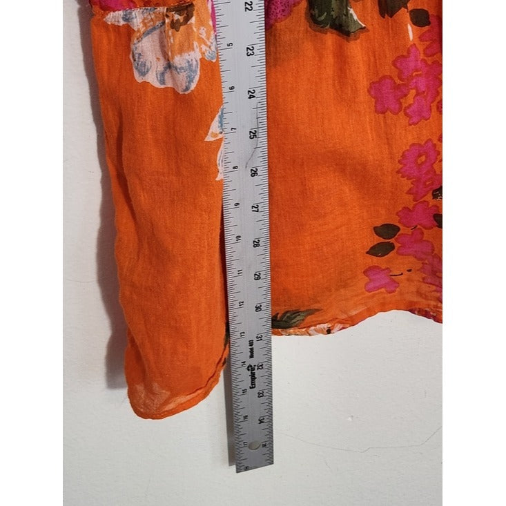 Magazine Orange Floral Sheer Cotton Tunic Size Large