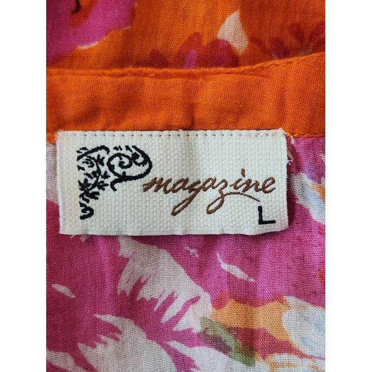 Magazine Orange Floral Sheer Cotton Tunic Size Large