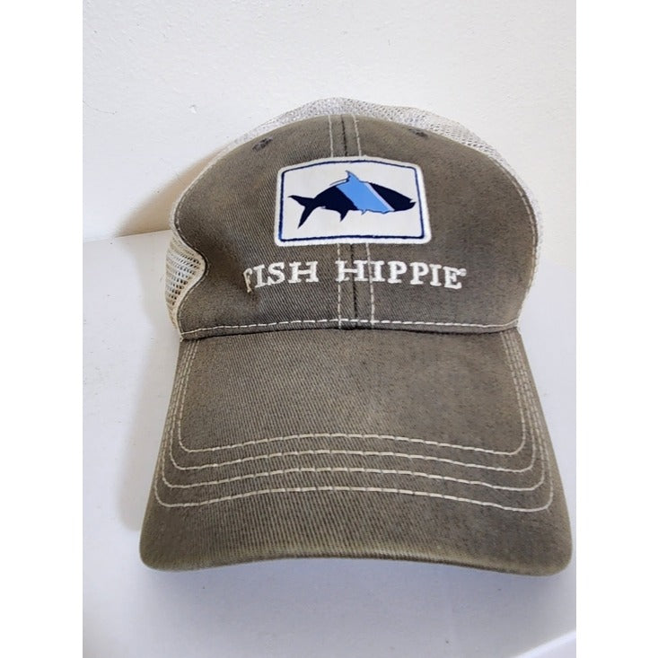 Fish Hippie Gray and White Trucker Baseball Hat Adjustable