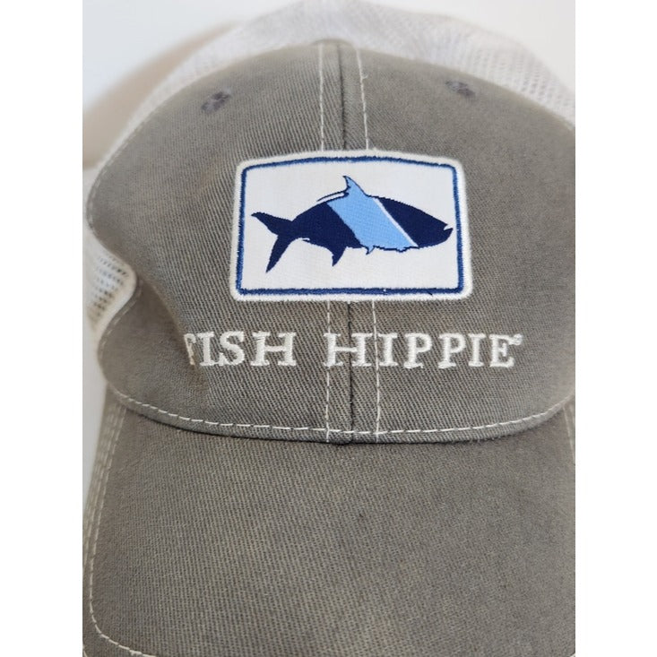 Fish Hippie Gray and White Trucker Baseball Hat Adjustable