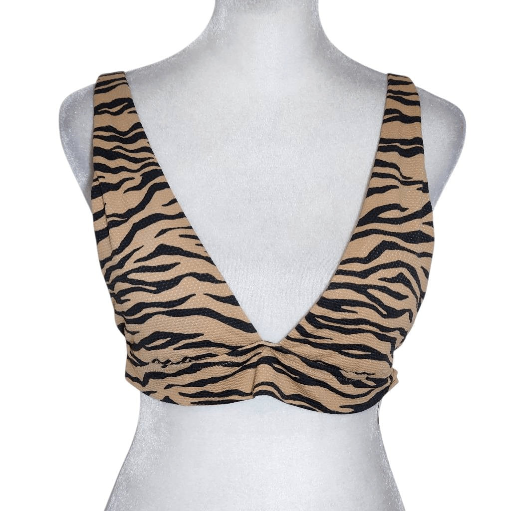 Aerie Tan and Black Tiger Print Bikini Top NWT Size Medium Triangle Bikini Top