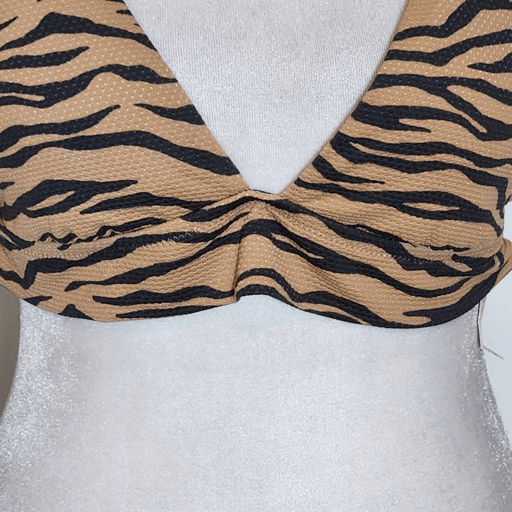 Aerie Tan and Black Tiger Print Bikini Top NWT Size Medium Triangle Bikini Top