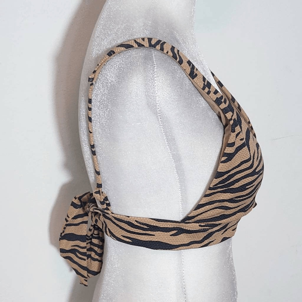 Aerie Tan and Black Tiger Print Bikini Top NWT Size Medium Triangle Bikini Top