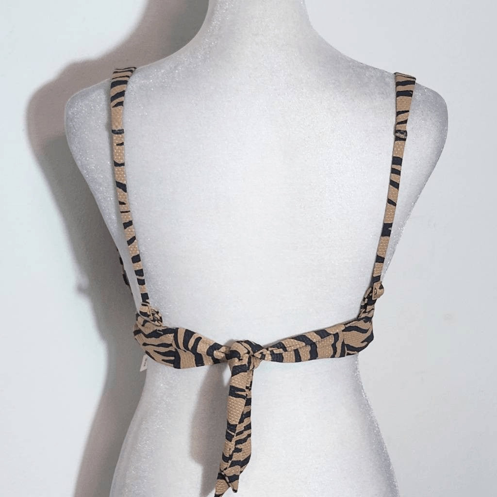 Aerie Tan and Black Tiger Print Bikini Top NWT Size Medium Triangle Bikini Top