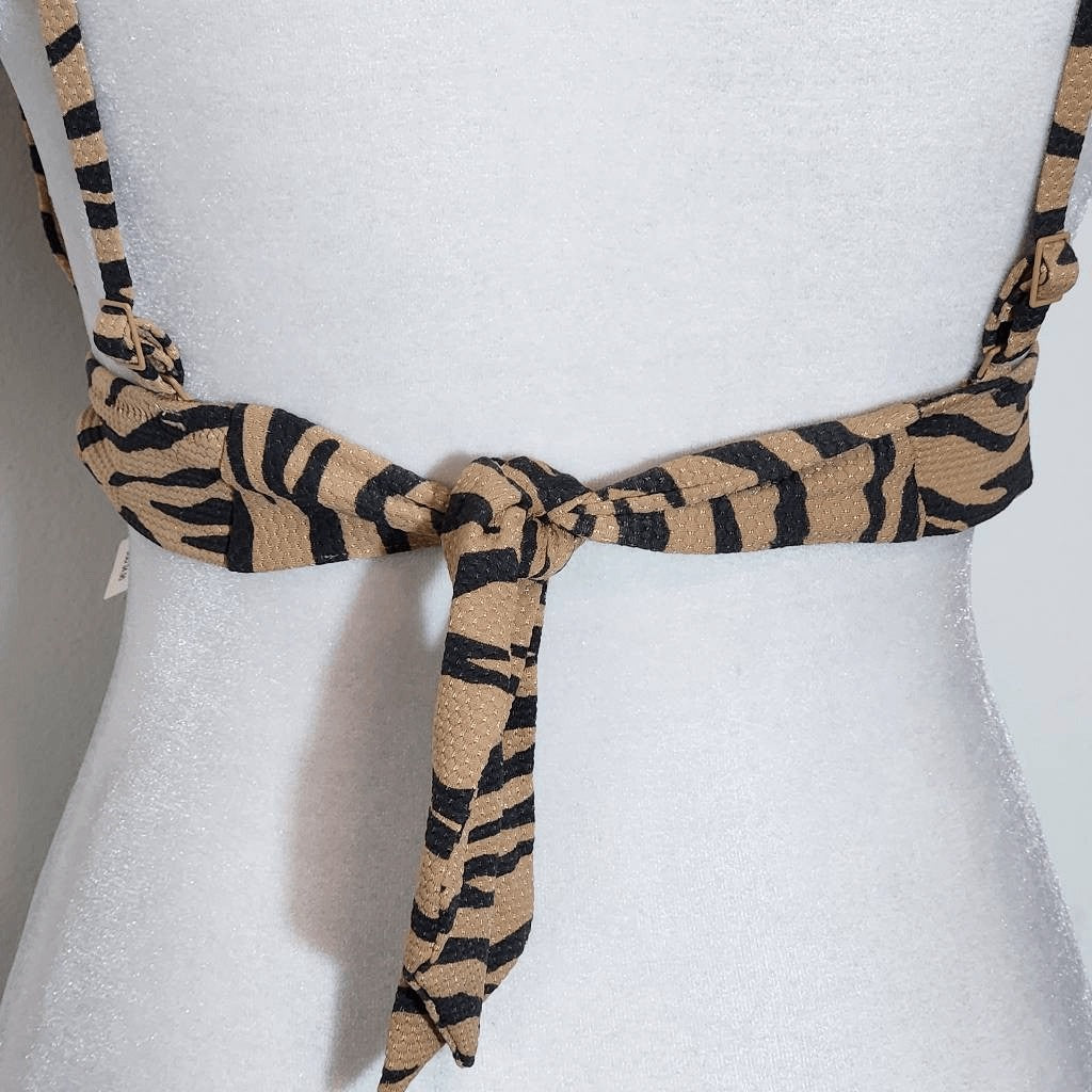 Aerie Tan and Black Tiger Print Bikini Top NWT Size Medium Triangle Bikini Top