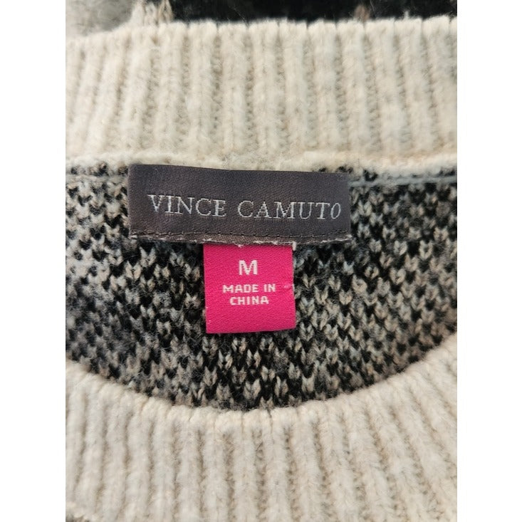 Vince Camuto Womens Cream Leopard Print Fuzzy Sweater Size Medium