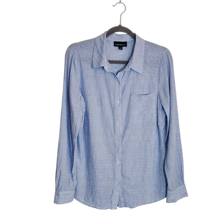 Fortune + Ivy Light Blue Textured Stripe Button Down Shirt Size Large